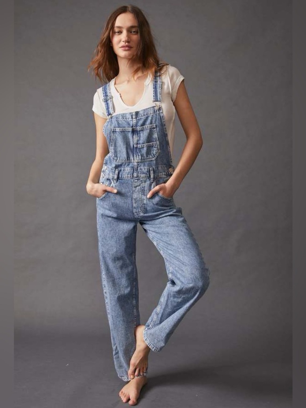 We The Free Powder Blue Ziggy Denim Overalls- Straight Leg Women's Size Large